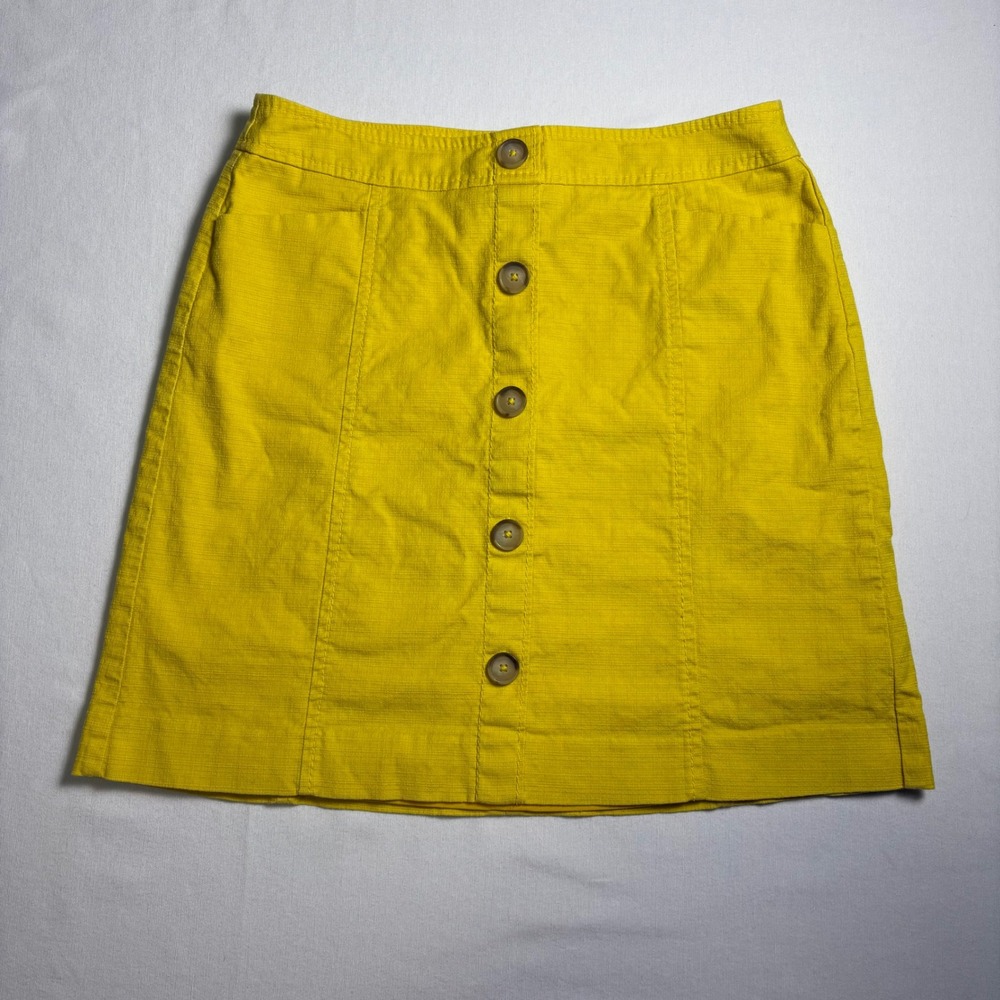 LOFT Mini Skirt 4P Yellow Button Front A-Line Textured Cotton Blend MSRP $60